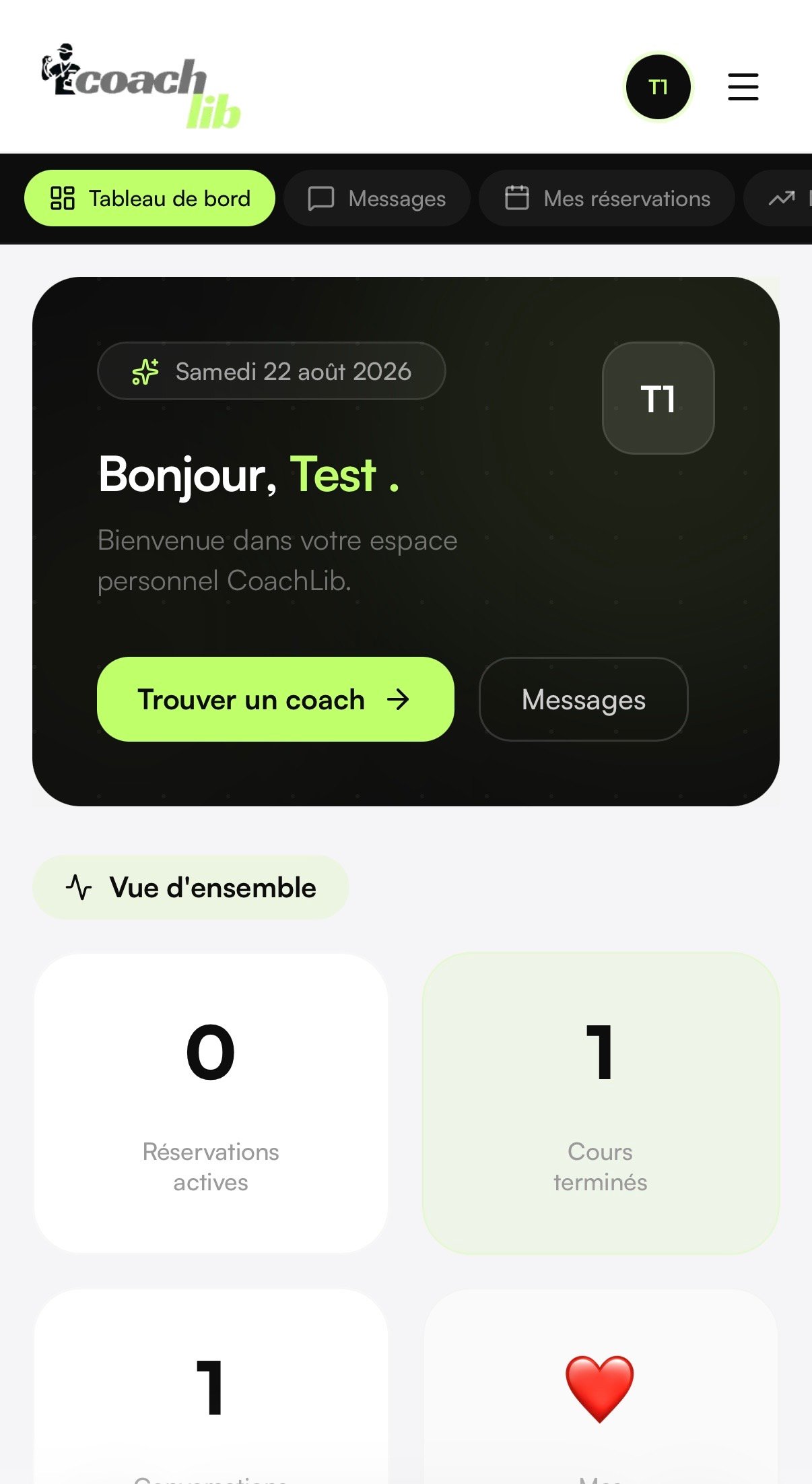 Capture d'écran — Accédez à « Mes réservations »