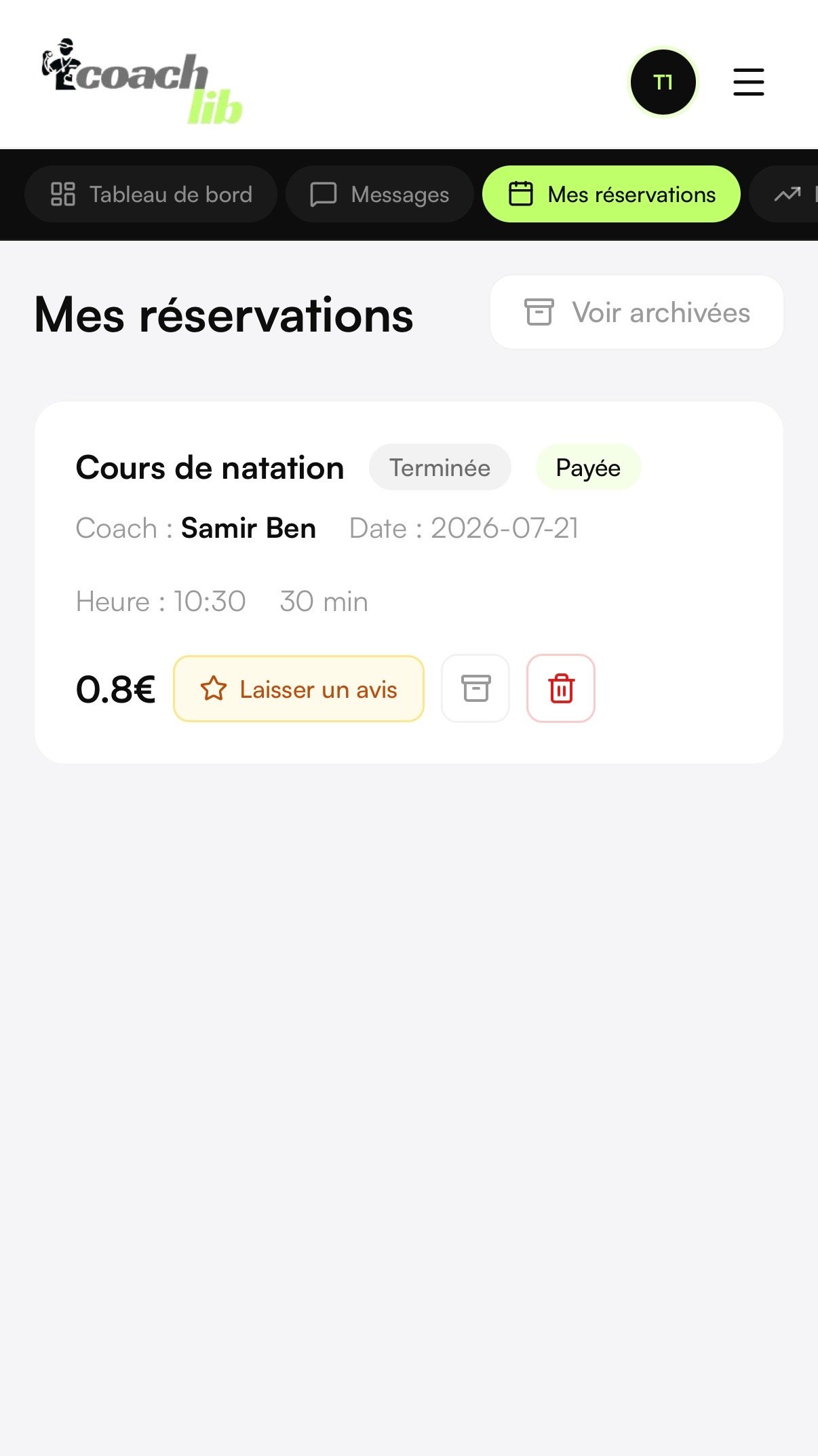 Capture d'écran — Consultez chaque réservation