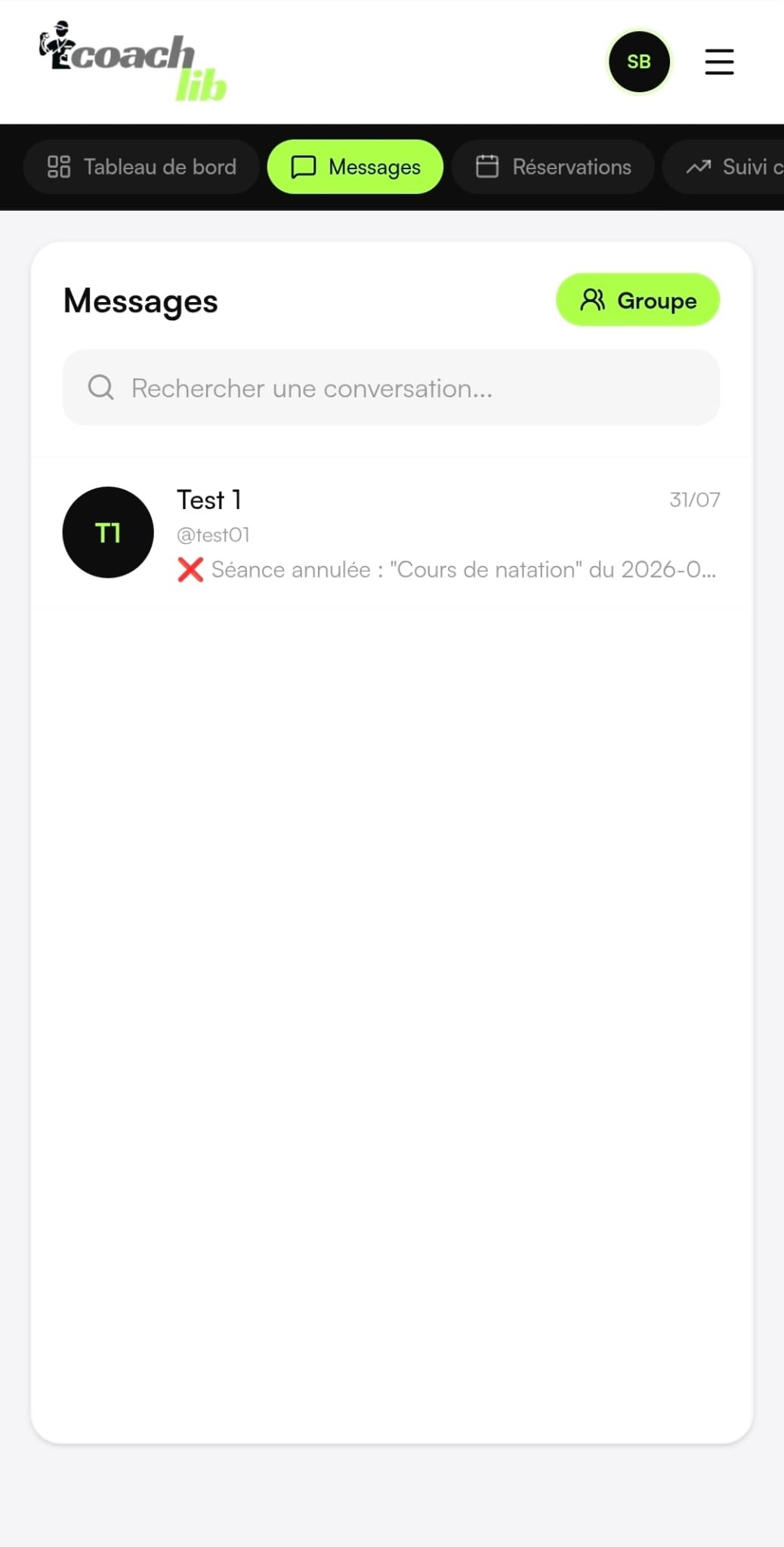 Capture d'écran — Ouvrez la page « Messages »