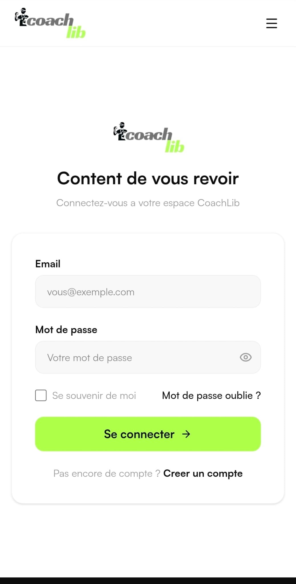 Capture d'écran — Connectez-vous